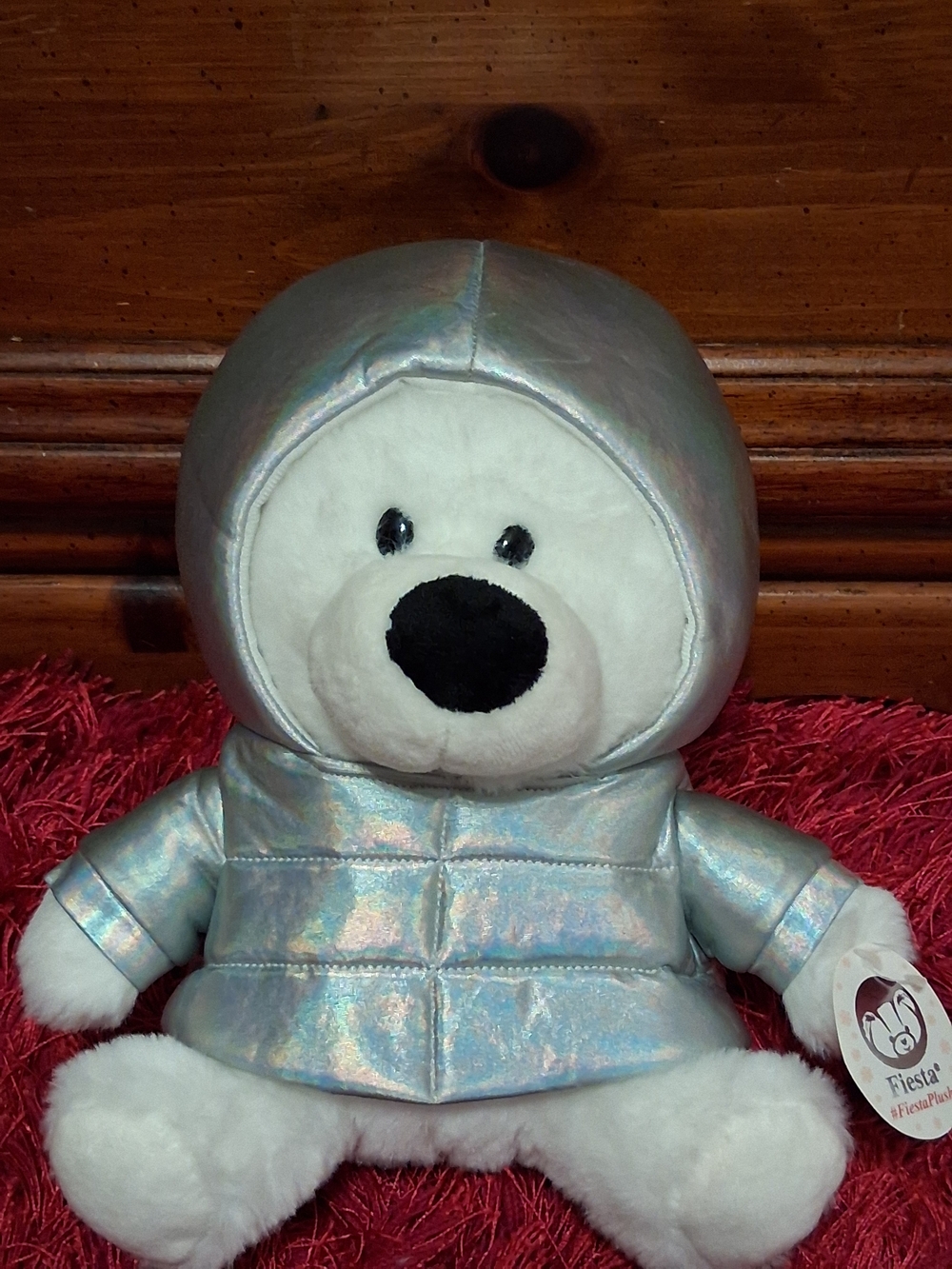 Fiesta White Bear in Silver Puffer Jacket